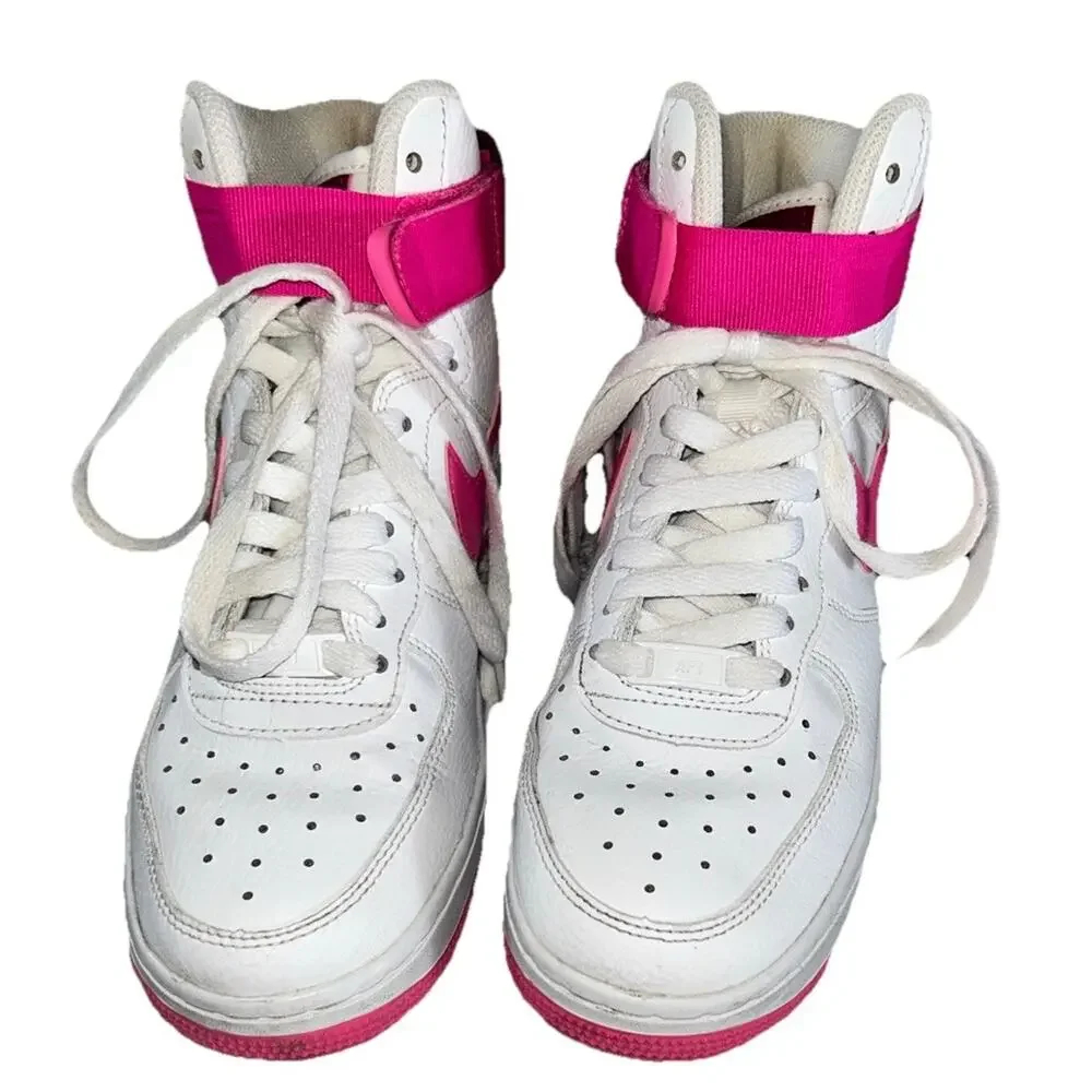 Nike Air Force 1 AF White Fuchsia Pink High Top Shoes Womans Sz 7 334031-110‎